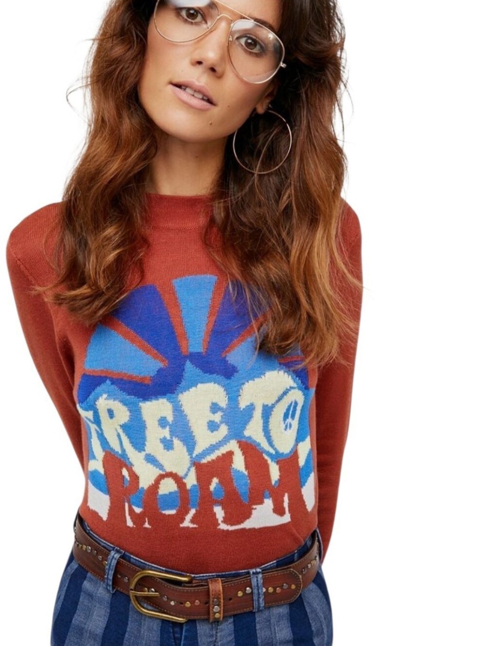Free People Free To Roam Rust Brown Sweater Women's XS Boho Festival